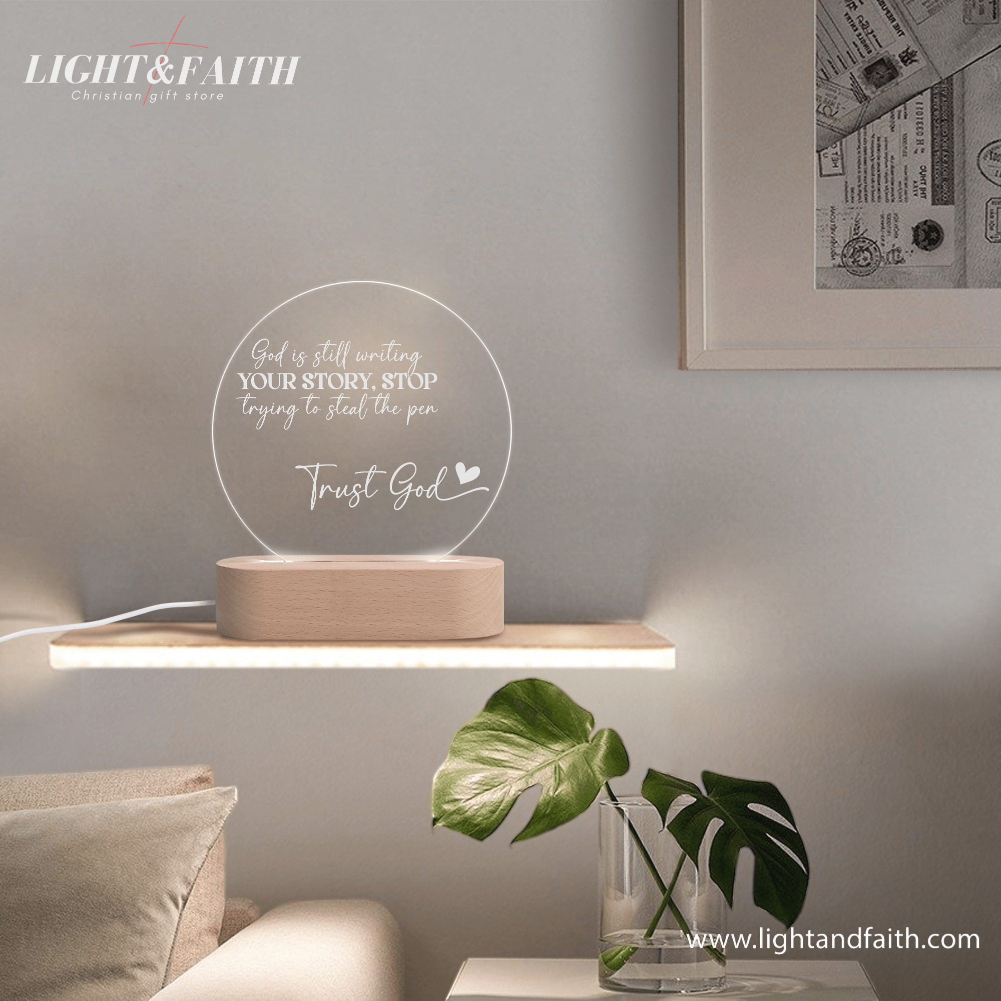 Trust God LED Light, Christian Bible Verse Lamp, Inspirational Acrylic Night Light, Religious Home Decor, Faith Gift for Believers. NLLAF14